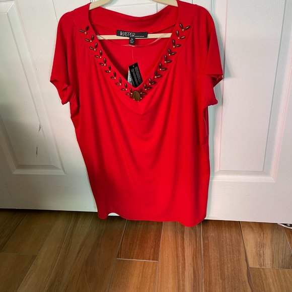 Kasper Beaded Red Top Size 2X NWT - Picture 2 of 5